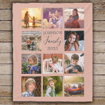 Family 11 Photo Collage Dusty Pink Fleece Blanket<br><div class="desc">Personalised elegant family photo fleece blanket features a dusty pink background that can be changed to any colour, Simply add 11 photos of your choice and your own personalised text in chic handwritten script calligraphy and modern stylish typography. Makes a wonderful keepsake gift for yourself, your family & friends. Perfect...</div>