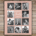 Family 11 Photo Collage Dusty Pink Fleece Blanket<br><div class="desc">Personalised elegant family photo fleece blanket features a dusty pink background that can be changed to any colour, Simply add 11 photos of your choice and your own personalised text in chic handwritten script calligraphy and modern stylish typography. Makes a wonderful keepsake gift for yourself, your family & friends. Perfect...</div>