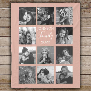 Family 11 Photo Collage Dusty Pink Fleece Blanket
