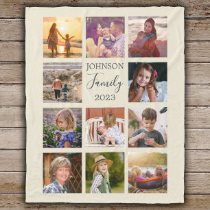 Family 11 Photo Collage Off-White Fleece Blanket