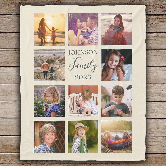 Family 11 Photo Collage Off-White Fleece Blanket (Creator Uploaded)