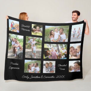 Family 11 Photo Collage Sentimental Quotes Black Fleece Blanket