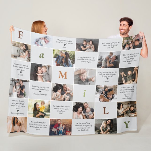 Family 18-Photo Collage & 12 Personal Messages Fleece Blanket (In Situ)