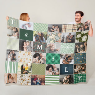 Family 18-Photo Collage Patchwork Quilt Style Fleece Blanket