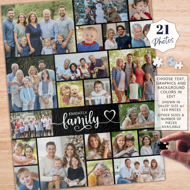 Family 21 Photo Script Heart Name Jigsaw Puzzle (Creator Uploaded)