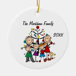 Family 2 Adults 4 Children Ceramic Tree Decoration