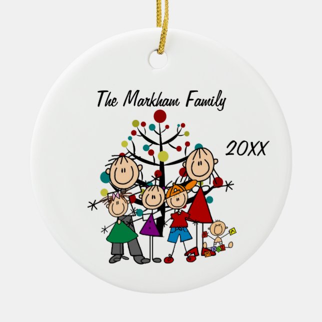 Family 2 Adults 4 Children Ceramic Tree Decoration (Front)