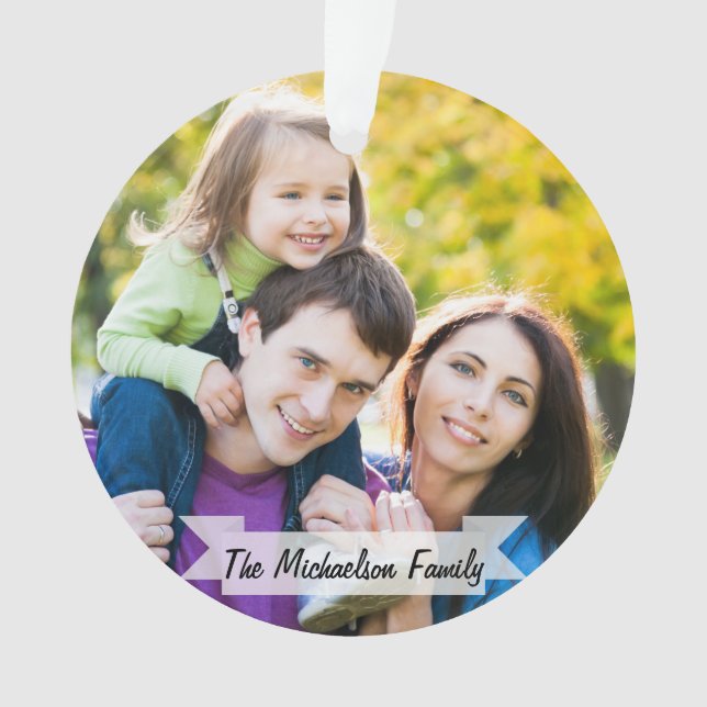 Family 2 Photo Christmas Holiday Script Modern Ornament (Front)