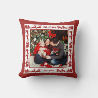 Family 2 Photo Santa Sleigh Ride Christmas Cushion
