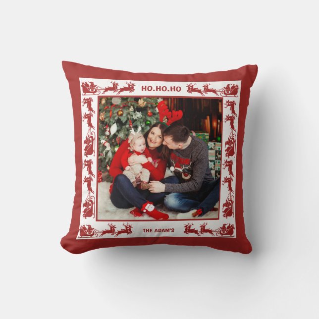 Family 2 Photo Santa Sleigh Ride Christmas  Cushion (Front)