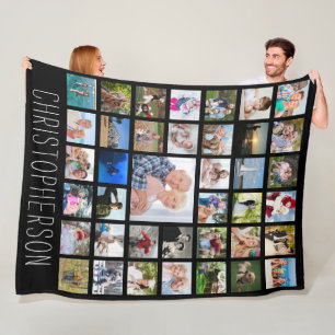 Family 39 Photo Collage Personalised Black Fleece Blanket