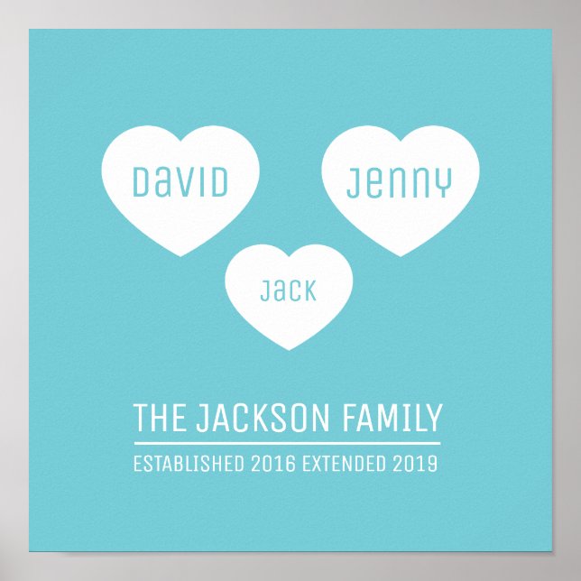 Family 3 hearts personalised timeline art poster (Front)