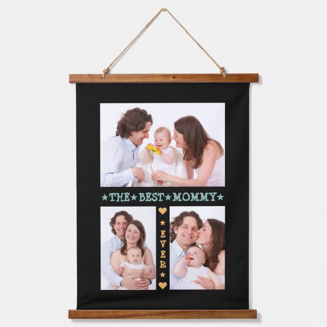 Family 3 Photo Collage Best Mum Ever Mother's Day Hanging Tapestry (Front)