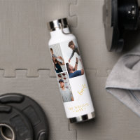 family 3 photo collage black gold script magnet