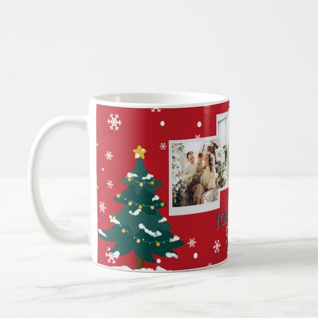 Family 3 Photo Collage Personalised Christmas  Coffee Mug (Left)