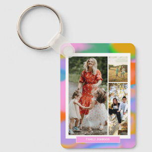 Family 3 photos colourful modern beautiful gift key ring