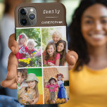 Family 4 Photo Collage Chocolate Brown Custom iPhone 11 Pro Max Case<br><div class="desc">Create your own custom Phone case for iphone 11 pro max and many other models. The design features a grid style photo collage with 4 of your favourite photos, your name and the word "family". The photo template is set up ready for you to add your photos, working clockwise from...</div>