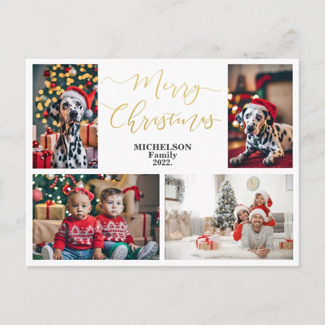 Family 4 Photo Collage Christmas Greeting Card (Front)