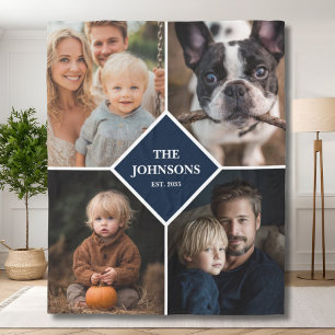Family 4 Photo Collage Keepsake Modern Custom Fleece Blanket