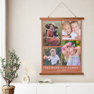 Family 4 Photo Collage Terracotta Hanging Tapestry