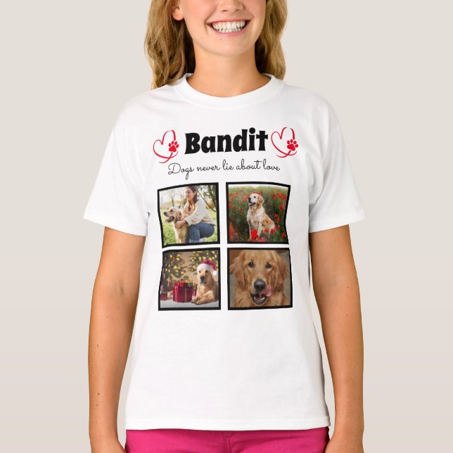 Family 4 photo customised dog collage for girls T-Shirt (Front)
