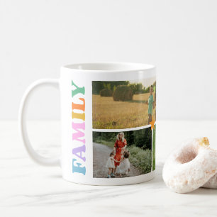 Family 4 photos collage modern colourful typograph coffee mug