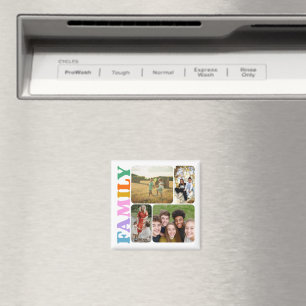 Family 4 photos collage modern colourful typograph magnet