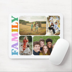 Family 4 photos collage modern colourful typograph mouse mat