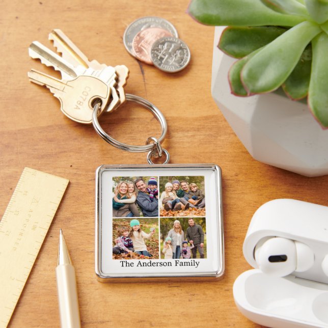 Family 4 Photos & Name Key Ring (Desk)