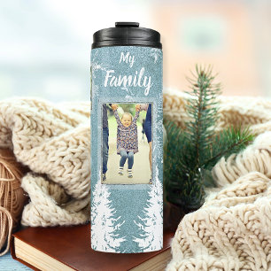 Family 5 Photo Collage & Text White Christmas Thermal Tumbler