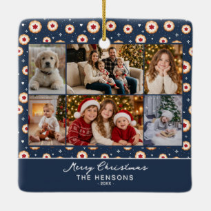 Family 6 Photo Collage Christmas Cookie Ceramic Ornament