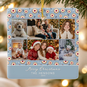 Family 6 Photo Collage Christmas Cookie Ceramic Ornament