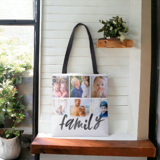 family 6 photo collage custom script tote