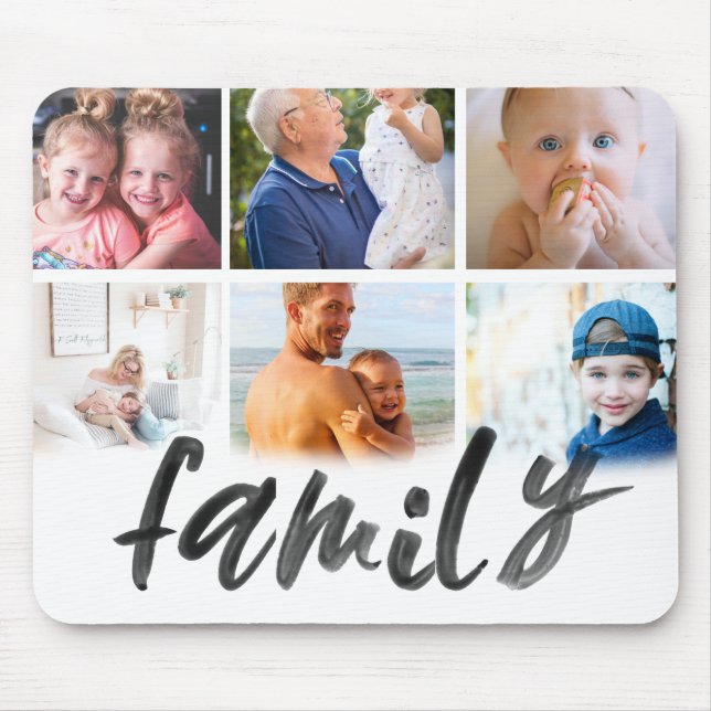 Family 6 photo collage grid custom script mouse mat (Front)