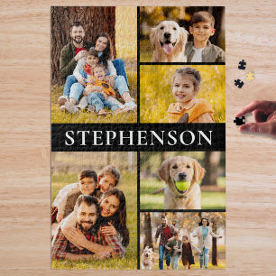 Family 6 Photo Collage Minimal Simple Jigsaw Puzzle
