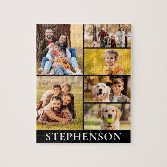 Family 6 Photo Collage Minimalist Simple Black Jigsaw Puzzle (Vertical)