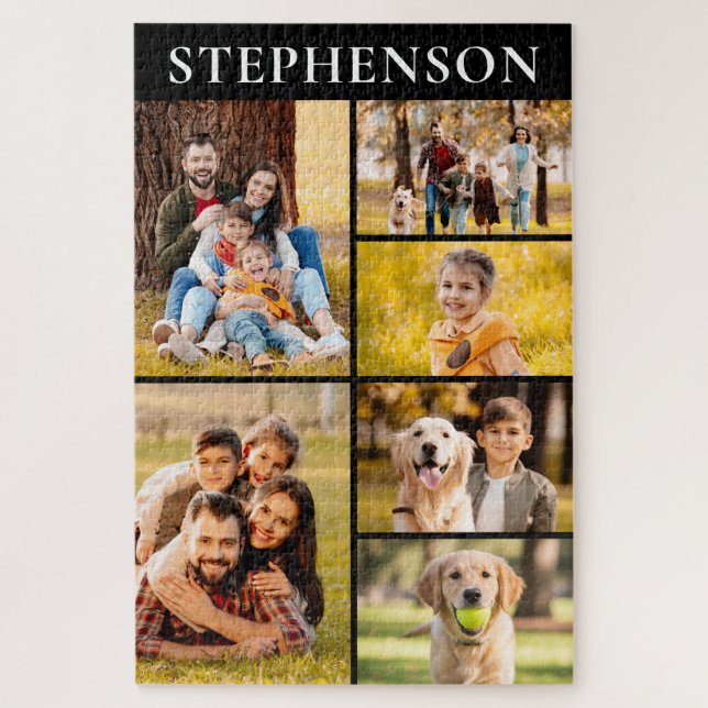 Family 6 Photo Collage Minimalist Simple Jigsaw Puzzle (Vertical)