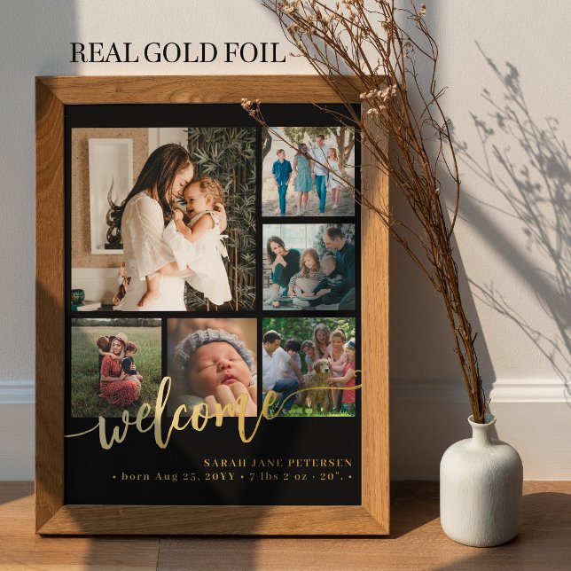 Family 6 photo collage welcome new baby foil prints (Creator Uploaded)