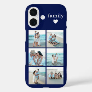 Family 6 Photo Navy Blue iPhone 16 Case