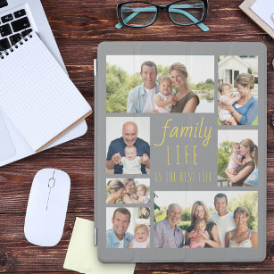 Family 7 Photo Collage Grey and Yellow iPad Cover