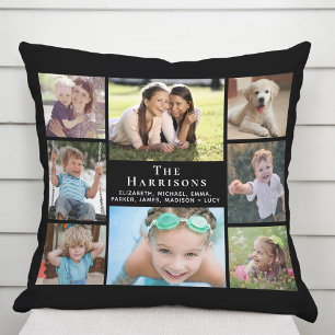 Family 8 Photo Collage Black Cushion