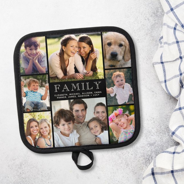 Family 8 Photo Collage Black Pot Holder (Creator Uploaded)