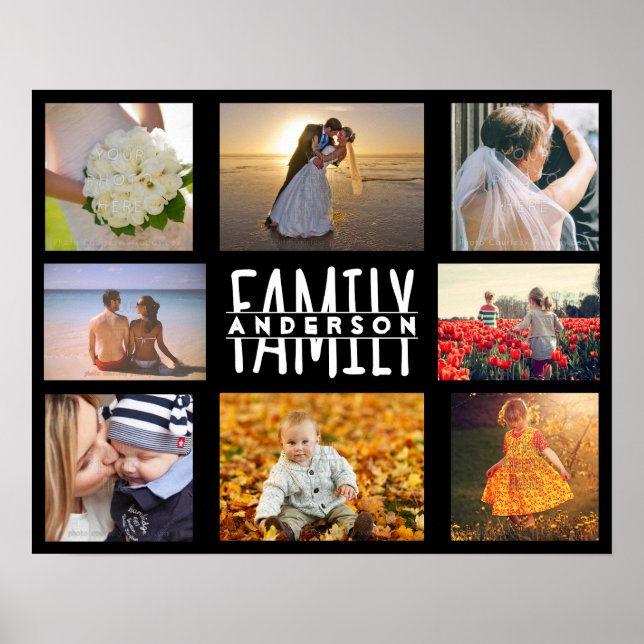 Family 8 Photo Collage DIY Template | Add Name V2 Poster (Front)