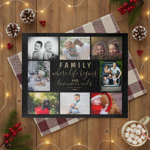 Family 8 Photo Collage Modern Script Jigsaw Puzzle