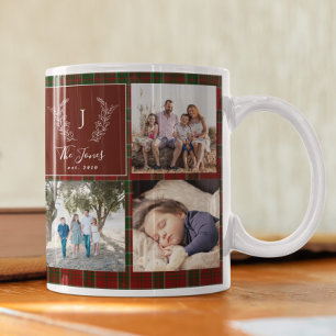 Family 8 photo collage monogram name personalised coffee mug