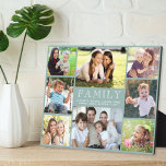 Family 8 Photo Collage Sage Green Plaque<br><div class="desc">An elegant custom sage green plaque to display your favourite family pictures featuring an 8 photo collage of parents,  children,  grandparents,  other family members,  pets,  etc.,  "FAMILY" in elegant white typography,  and your family names or other text in simple white typography.</div>