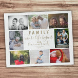 Family 8 Photo Collage Saying Trendy Script Jigsaw Puzzle<br><div class="desc">Family 8 Photo Collage Saying Trendy Script jigsaw puzzle. The design has 8 photos with a family saying in golden colour. Add your photos and change the year number. You can customise the saying if you want.</div>