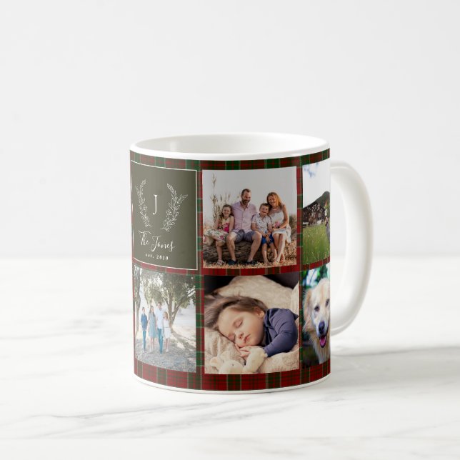 Family 9 photo collage monogram name personalised  coffee mug (Front Right)