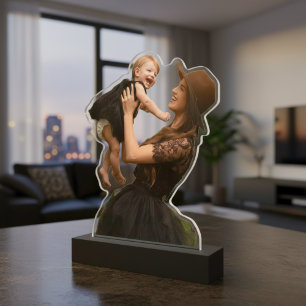 Family Acrylic Photo Statuettes Cutout Standing Photo Sculpture