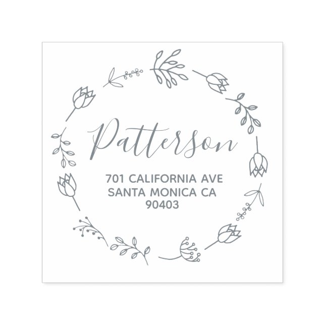 family address floral doodle wreath self-inking stamp (Design)